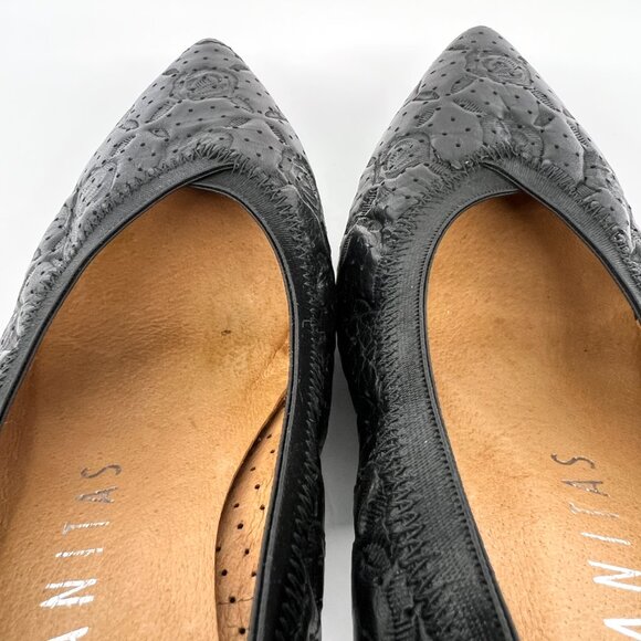 Sz 39 Hispanitas Black Floral Texture Elastic Pointed Toe Pump Heels - Picture 9 of 13
